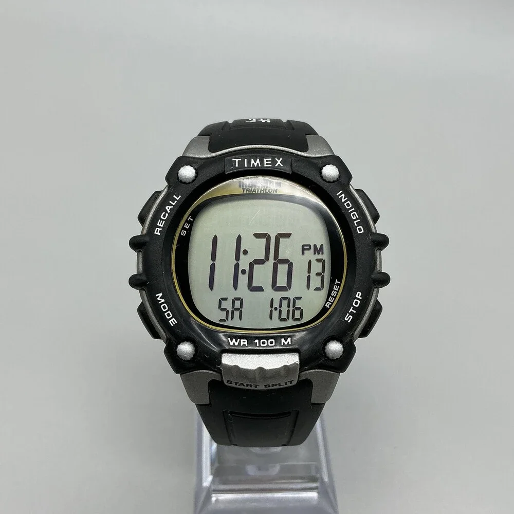 Timex Ironman Triathlon 100 Lap Mens Watch 46mm Gray Digital Black New Battery